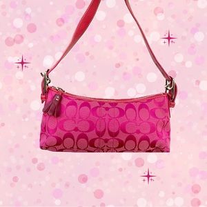 Vintage Y2K Coach Signature East West Demi Baguette Barbie Purse in Hot Pink